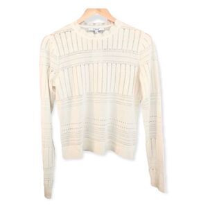 Derek Lam 10 Crosby Ivory Wool Blend Scalloped Neck Lightweight Sweater Sz S